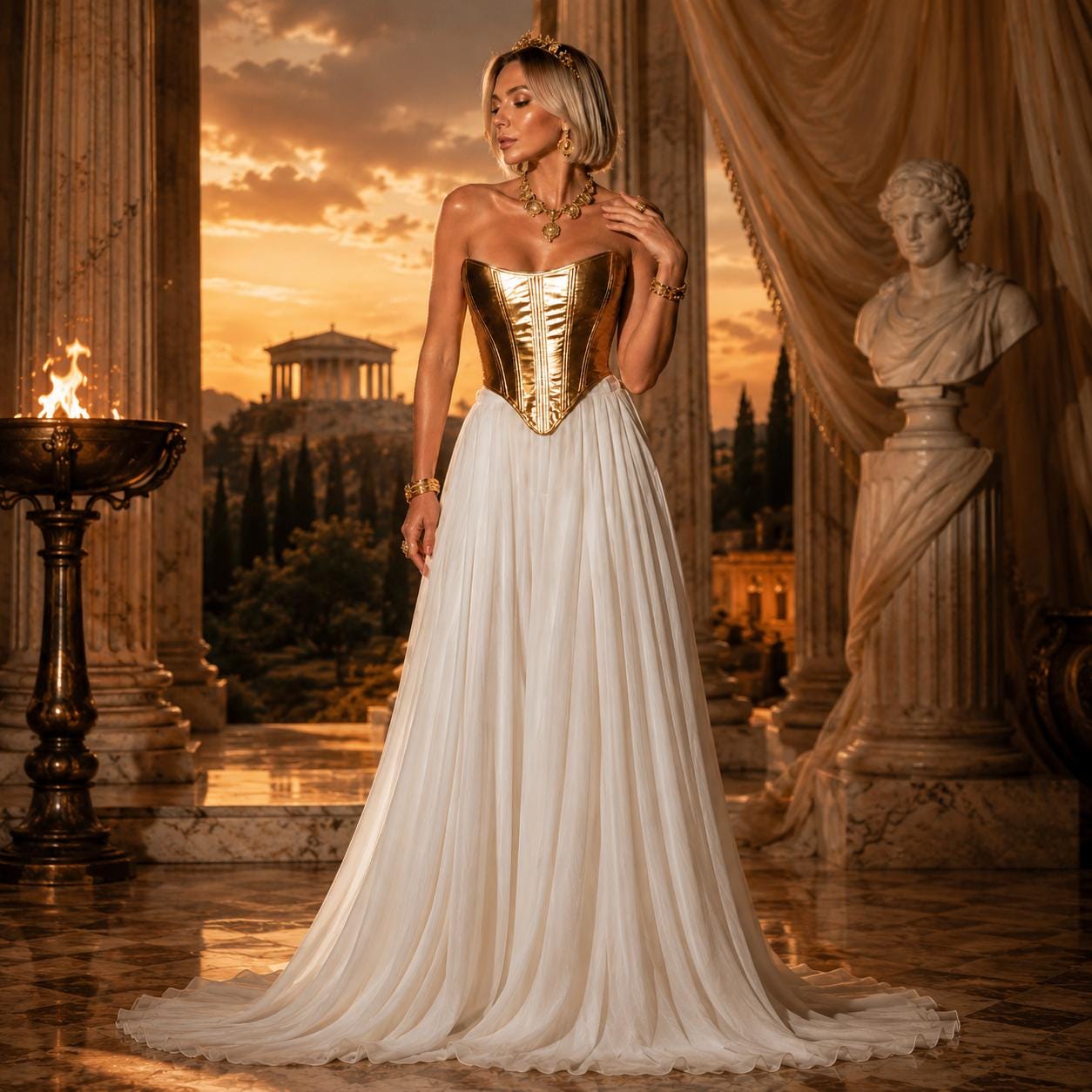 Gold Corset Chiffon Gown