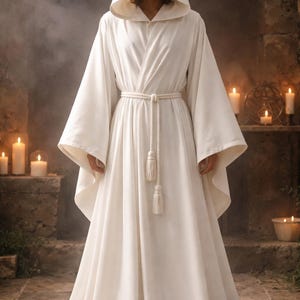 Wikka Robe White Hooded Ritual Robe | Minimalist Ceremony Cloak, Wicca Thelema ...