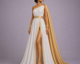 Costume da donna in toga romana / Bordo, cintura e bracciale con motivo a greca bianca