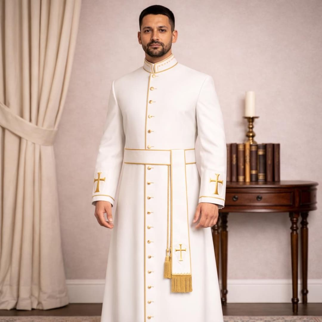 Dominican Robe White Roman Cassock Soutane | Custom Clergy Robe With Cinctur Priest ...
