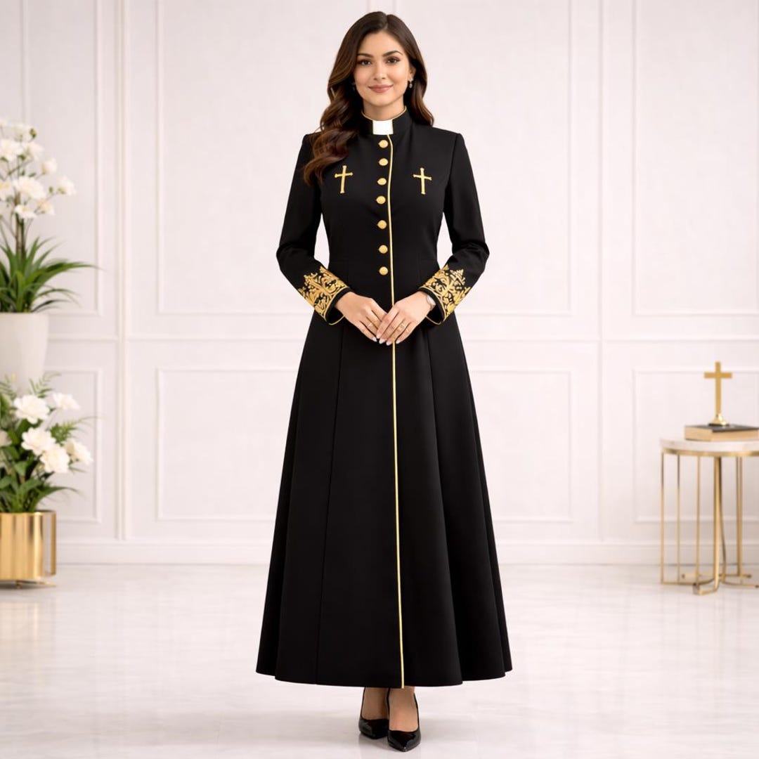Augustinian Black Robe Black Roman Cassock Soutane With Gold Embroidry | Custom Clergy Robe ...