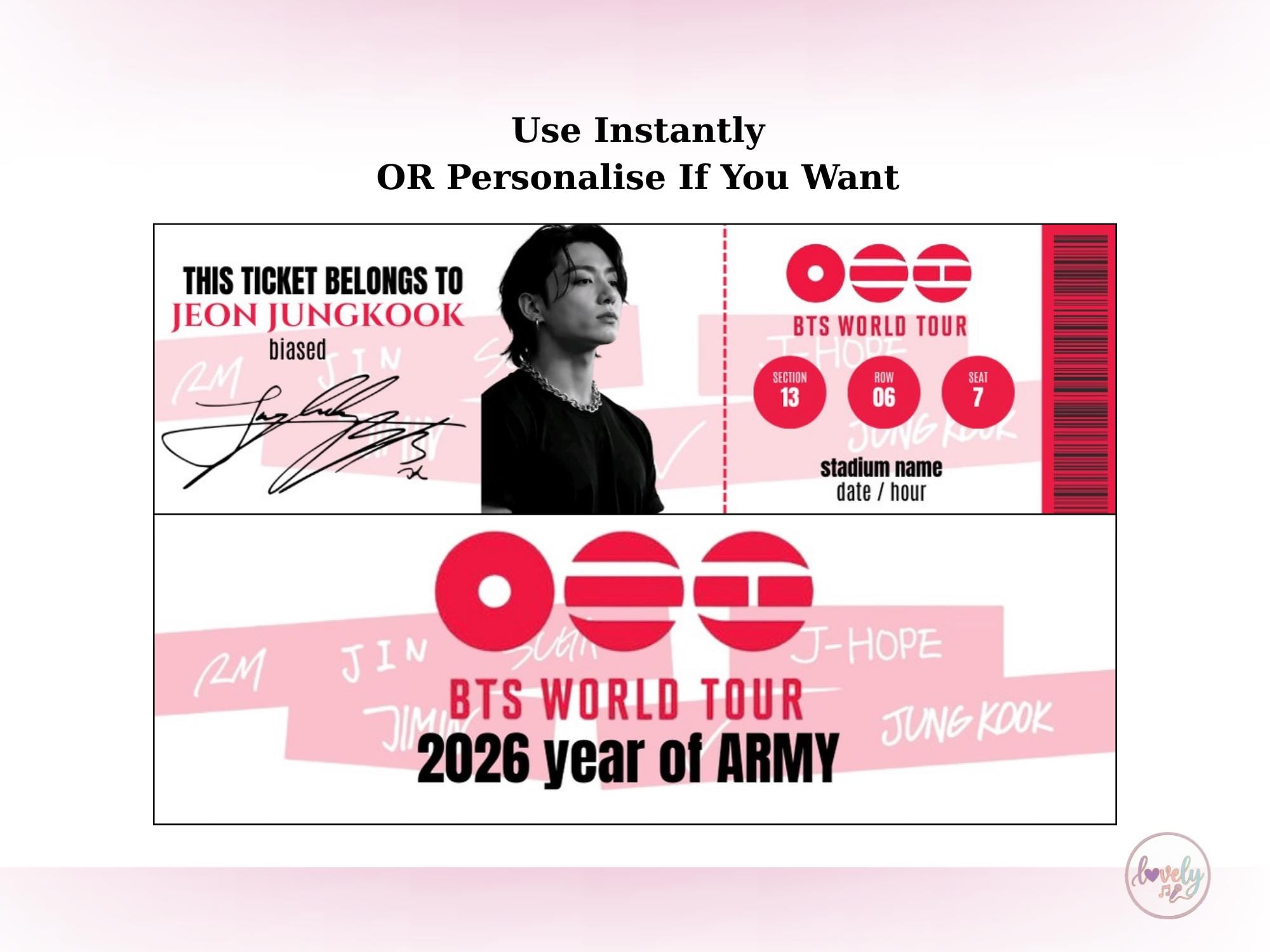 BTS World Tour Concert Ticket Printable | Editable & Instant