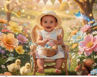 Sesión de fotos virtual personalizada: Retrato mágico de bebé de Pascua (descarga digital) (4 fotos)