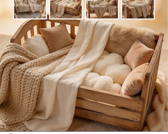 Rustic Wooden Cradle Newborn Photography Backdrop Bundle (Digital Download)