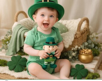 Retrato de bebé para el Día de San Patricio: Sesión de fotos virtual personalizada (descarga digital) (4 fotos)