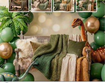 Boho Dinosaur Arch Digital Backdrop Bundle • Earthy Newborn Photography Background (4 JPGs)