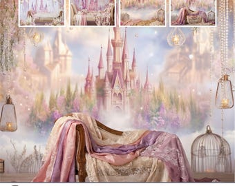 Paquete de fondos de castillo de cuento de hadas • Fondo fotográfico de princesa fantástica (descarga digital)