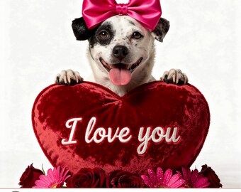Retrato de mascota personalizado para San Valentín - Sesión de fotos virtual (descarga digital) Conjunto de 4 fotos