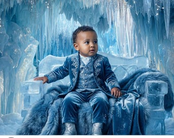 Sesión de fotos del Príncipe de Hielo / 4 escenas navideñas azules y plateadas, País de las Maravillas Invernal, Niño Real, Arte Mágico Navideño