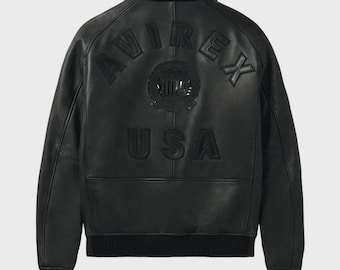 Chaqueta de aviador Avirex negra auténtica estilo aviador americano, 100% piel de cordero