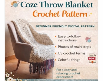 Crochet Blanket Pattern PDF, Easy Throw Blanket Crochet Pattern, Beginner Crochet Blanket, Cozy Fringe Throw DIY, Digital Download