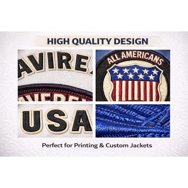 Download PDF del design della toppa Avirex, modello di toppa per giacca di pelle, toppe per colletto anteriore e posteriore, logo USA vintage, giacca personalizzata fai da te immagine 2