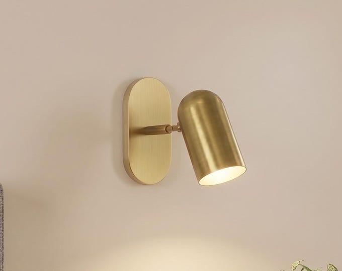 Modern Brass Wall Sconce Light, Minimalist Gold Reading Lamp, Adjustable Cylinder Wall Light, Luxury Bedroom Bedside Lighting Fixture