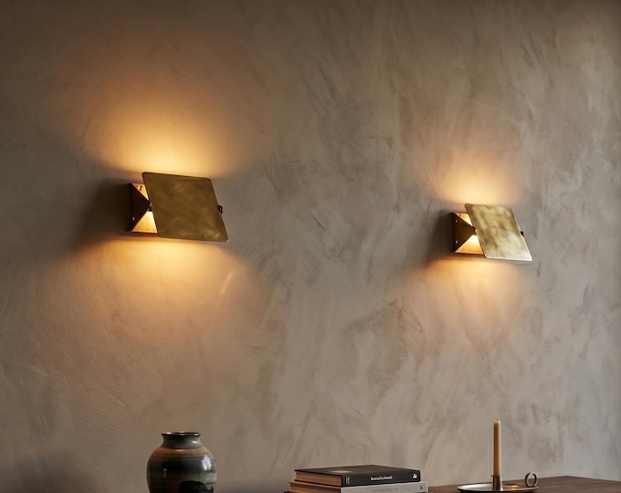 Handmade Solid Brass Wall Sconce, Modern Minimalist Geometric Lamp, Adjustable Industrial Light Fixture
