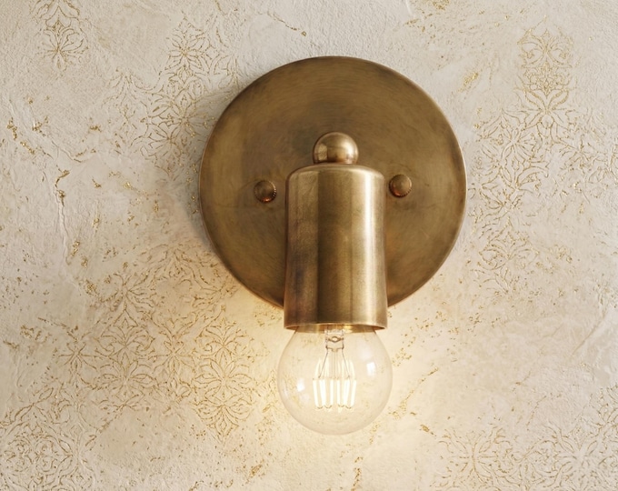 Handcrafted Brass Cylinder Wall Sconce – Industrial Gold Modern Light Fixture