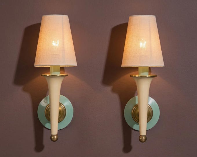 Handcrafted Brass Wall Sconce with Fabric Shade Mid-Century Modern Lighting