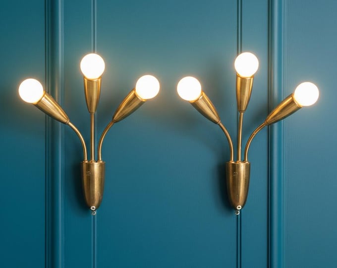 Handcrafted Brass Wall Sconce, Mid-Century Modern Gold Lamp, Dual Illumination Lighting Fixture