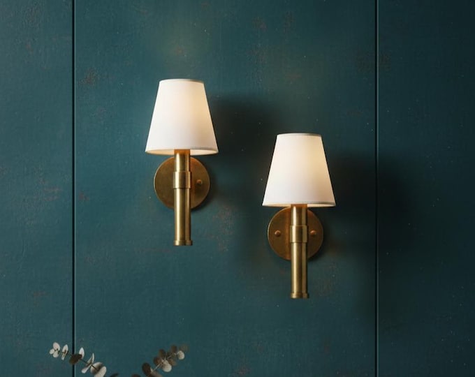 Modern Brass Wall Sconce with Fabric Shade Elegant Gold Wall Lamp for Bedroom Living Room Hallway Mid Century Style Indoor Lighting Fixture