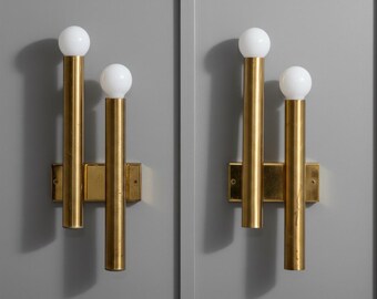 Vintage Brass Wall Sconce – Mid-Century Modern Double Light Fixture