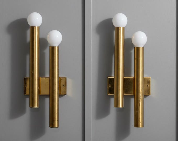 Vintage Brass Wall Sconce – Mid-Century Modern Double Light Fixture