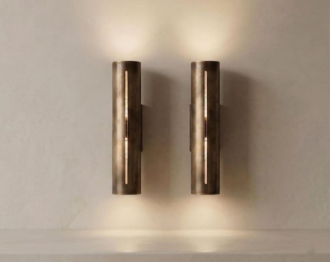 Handcrafted Brass Cylinder Wall Sconce – Industrial Gold Modern Light Fixture