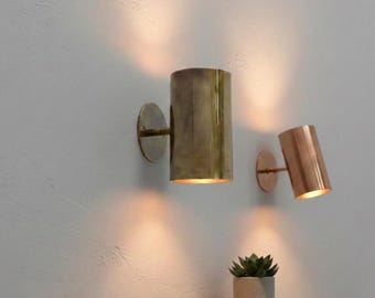 Minimalist Brass Wall Light Industrial Gold Cylinder Sconce Modern Indoor Lighting - Hand-Finished Brass Fixture Minimalist Home Decor
