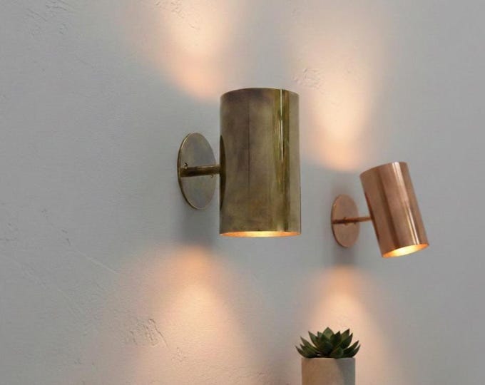 Minimalist Brass Wall Light Industrial Gold Cylinder Sconce Modern Indoor Lighting - Hand-Finished Brass Fixture Minimalist Home Decor