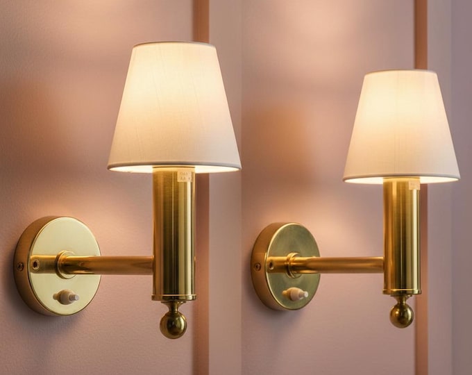 Handcrafted Brass Wall Sconce with Fabric Shade - Mid-Century Modern Lighting
