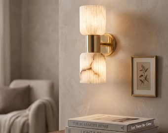 Modern Alabaster Wall Sconce Luxury Stone Sconce Light Minimalist Wall Lamp Artisan Stone Wall Lighting Vertical Ribbed Stone Sconce Decor