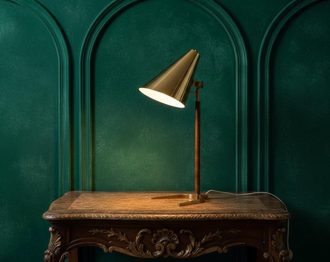 Golden Glow: Mid-Century Mushroom Lamp Against Midnight Blue
