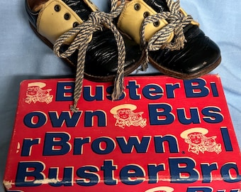 Vintage Buster Brown Toddler Shoes Navy Blue and Tan