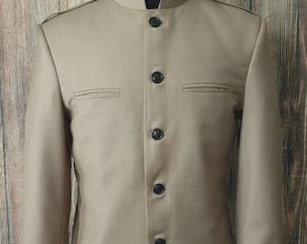 Taupe Wool Nehru Collar Jacket - 60s MOD Style