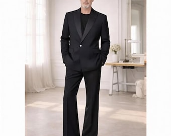 Black 70s Inspired Men's Suit | Retro Tailored Vintage Style Flared Trousers | Classic Gentleman Outfit