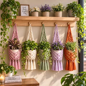 Patrón de ganchillo para plantas colgantes de jardín, patrón de ganchillo para macetas y cestas colgantes, patrón de punto de flores, regalos para ella y para él.