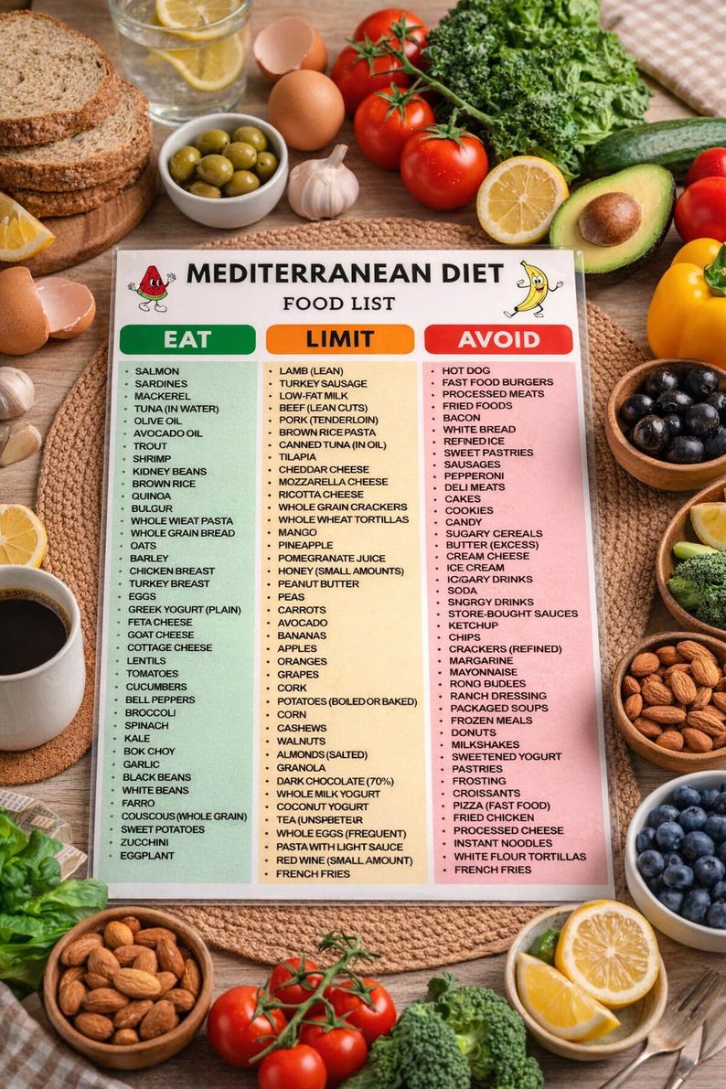 Mediterranean Diet Food List Printable, Mediterranean Grocery List PDF ...