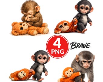 Dear Punch Baby Monkey PNG Bundle, Emotional Plush Toy Monkey Design, Lonely Baby Monkey, Punch The Abandoned Baby Monkey (Digital Download)