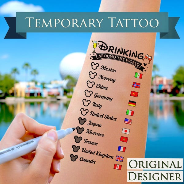 Drinking Around the World Tattoo - EPCOT World Showcase Checklist Passport