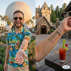 Op de afbeelding: Een tijdelijke tatoeage op een onderarm met een checklist getiteld Drinking Around the World met een lijst van landen waaronder Mexico, Noorwegen, China, Duitsland, Itali&euml;, Verenigde Staten, Japan, Marokko, Frankrijk, Verenigd Koninkrijk en Canada met vlaggen.