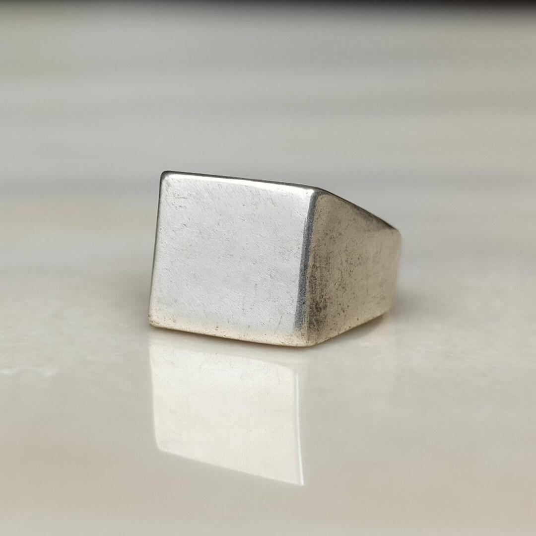 Sterling Silver Square Signet Ring, Brushed Flat Top Modern Geometric ...