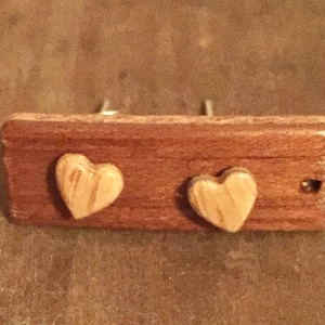 Hand made woooden hart stud earrings
