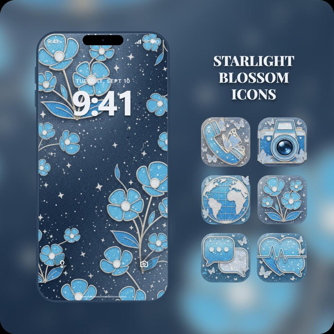 Starlight Blossom App Icons Pack – 230+ Blue Floral Ios & Android Icons ...