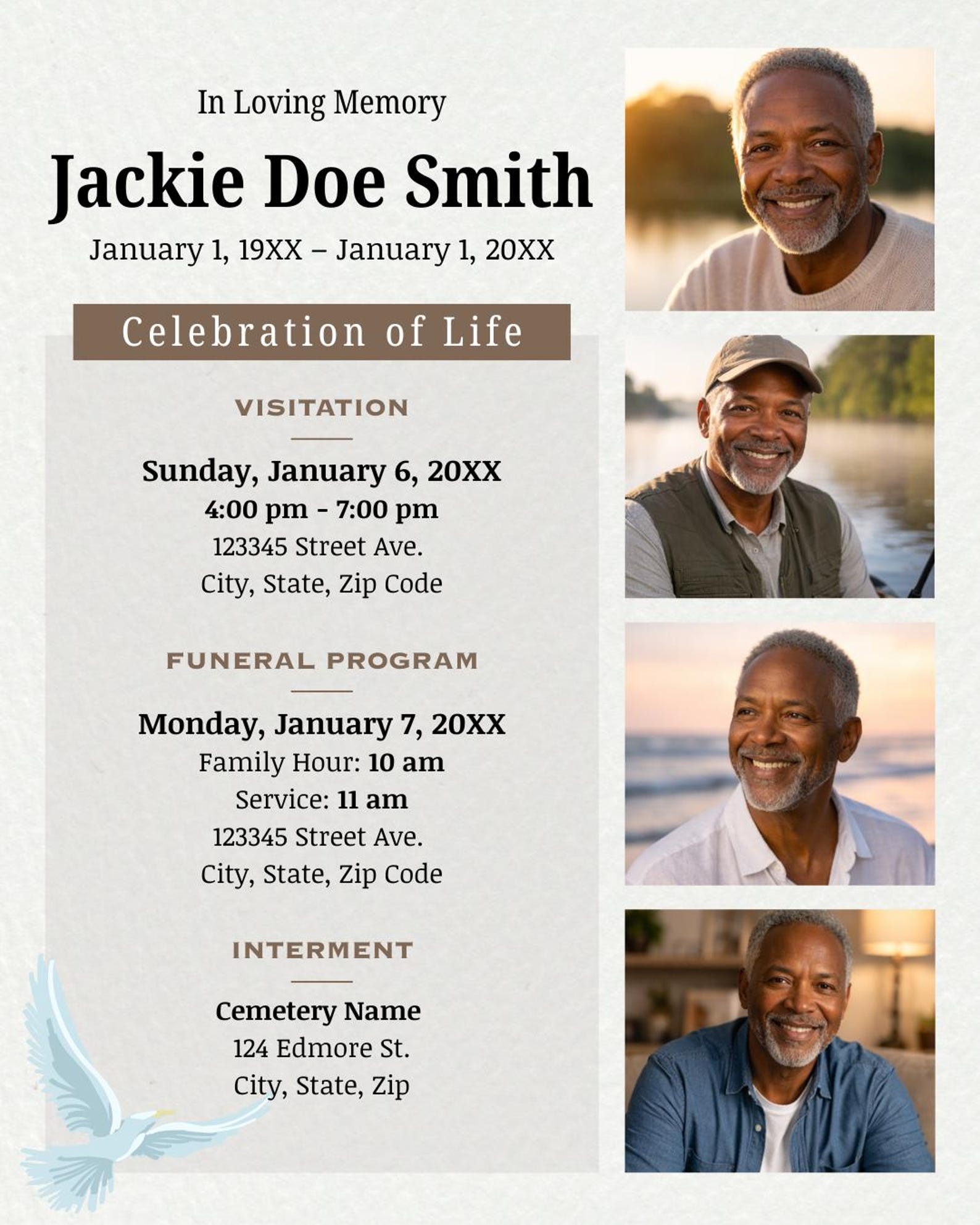 Modern Funeral Program Template Canva | Celebration of Life With ...