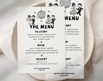 Whimsical Wedding Menu and Place Card Template, Hand Written Style (Digital Download