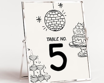 Whimsical Wedding Table Number Sign, Retro Place Card Template, Editable (Digital Download)