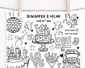 Custom Wedding Activity sheet, Kids Coloring pages, children's personalised placemat  (Digital Download)