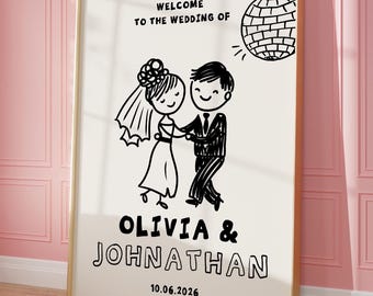 Hand Drawn Wedding Welcome Sign, Retro Reception Decor (Digital Download 18x24/24x36 Inches)