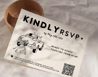 Vintage Sports Car Wedding RSVP Card, Retro Reply (Digital Download)