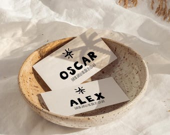 Hand Written Wedding Place Card Template, Star scribble name sign (Digital Download 2x3.5in Folded)
