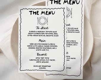 Wedding Menu and Place Card Template, Modern Hand Written Style (Digital Download 5x7, 4x9, 2x3.5in Folded
