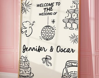 Hand Drawn Wedding Welcome Sign Template, Whimsical Reception Poster (Digital Download)